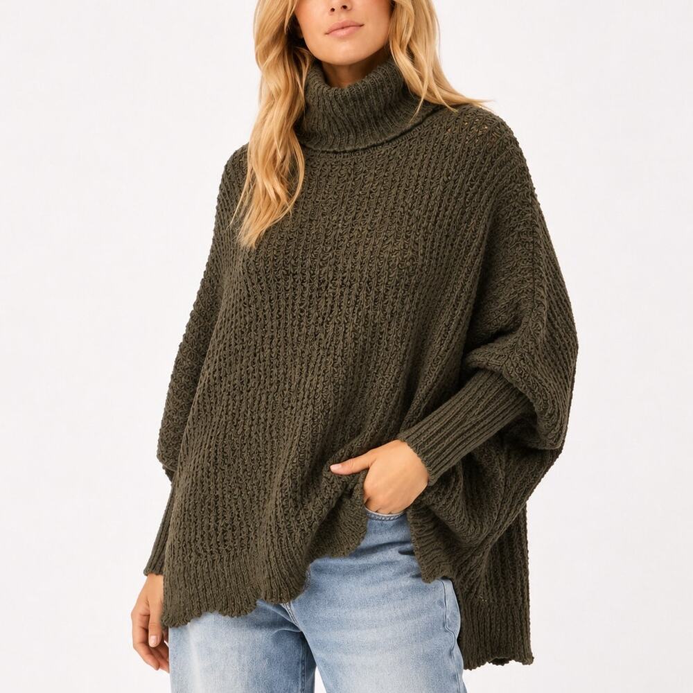 Vestique Oversized Turtleneck Sweater Olive Green Size S/M